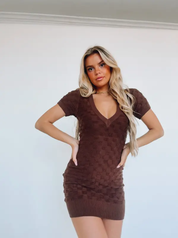 Chocolate Checkered Mini Dress