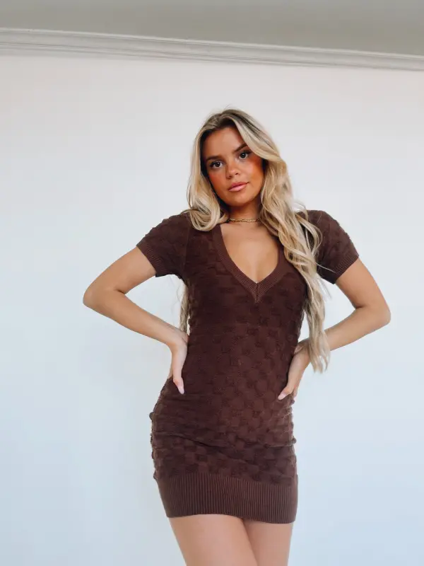 Chocolate Checkered Mini Dress
