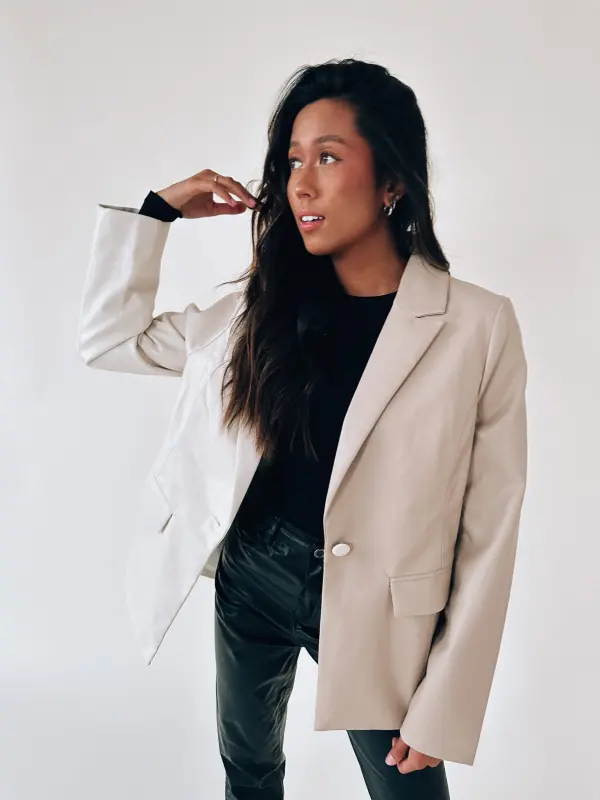 Color Block Pleather Blazer-74002