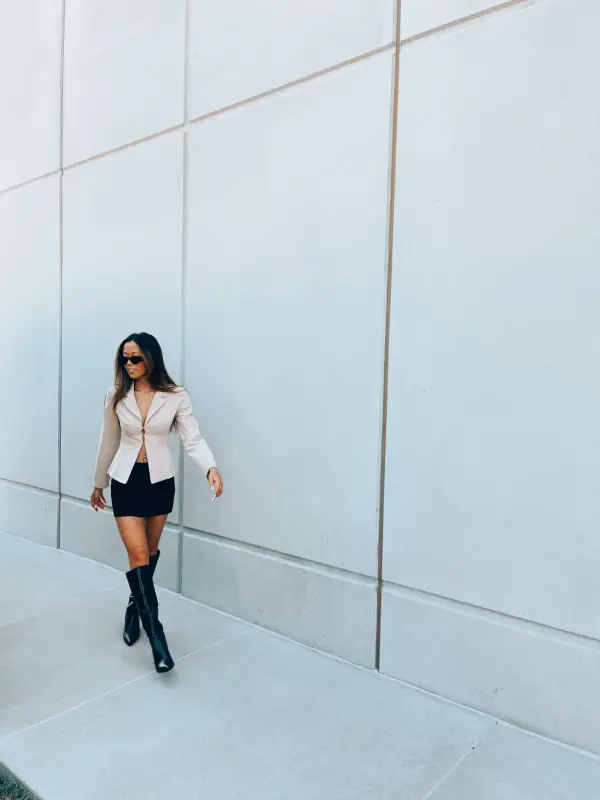 Taupe Lace Up Back Blazer-69419