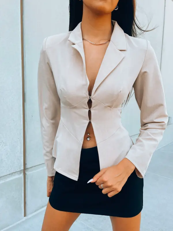 Taupe Lace Up Back Blazer