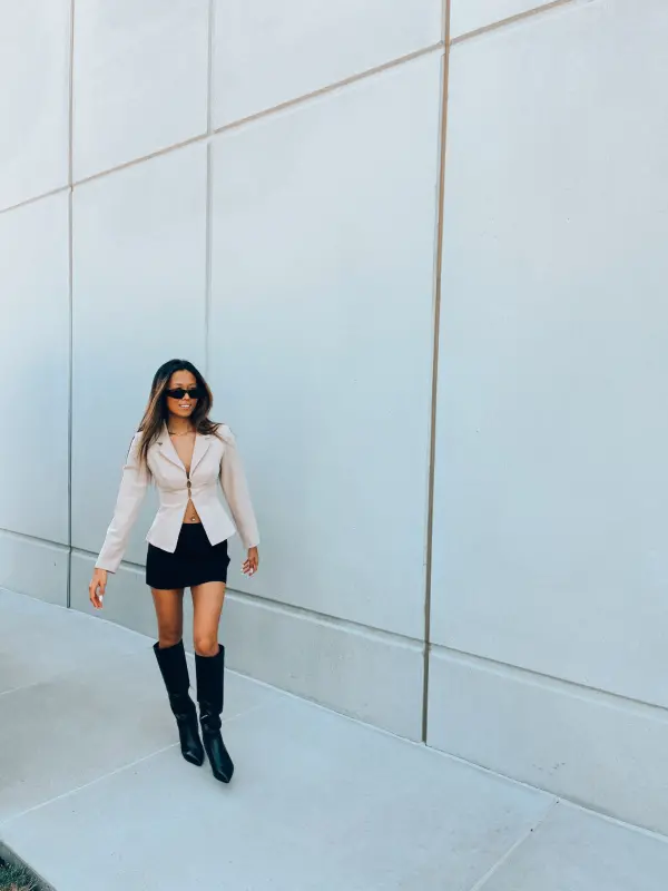 Taupe Lace Up Back Blazer