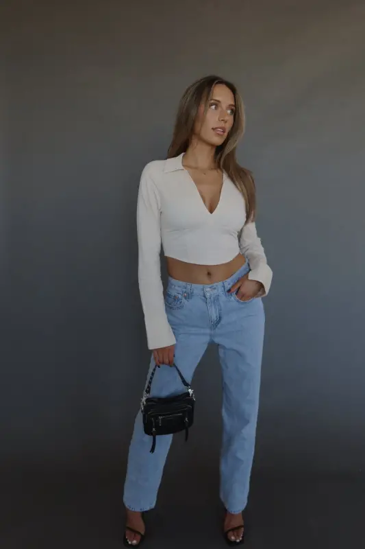 Emory Collared Long Sleeve Top In Taupe