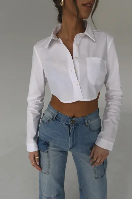 Evie Cropped Button Down Top