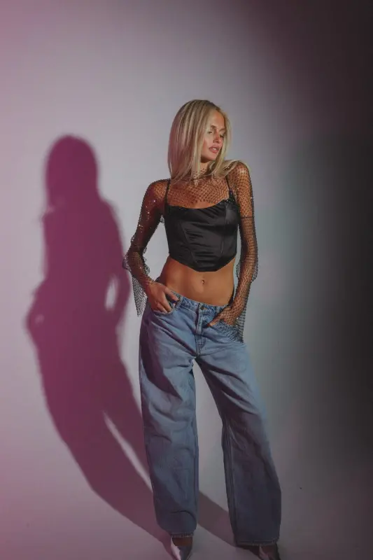 Kristina Netted Rhinestone Top